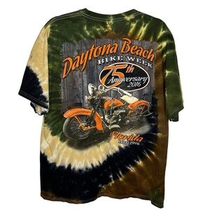 Daytona Beach Bike Week 75th Anniversary 2016 Tie Dye T-Shirt Men’s XL Stretch
